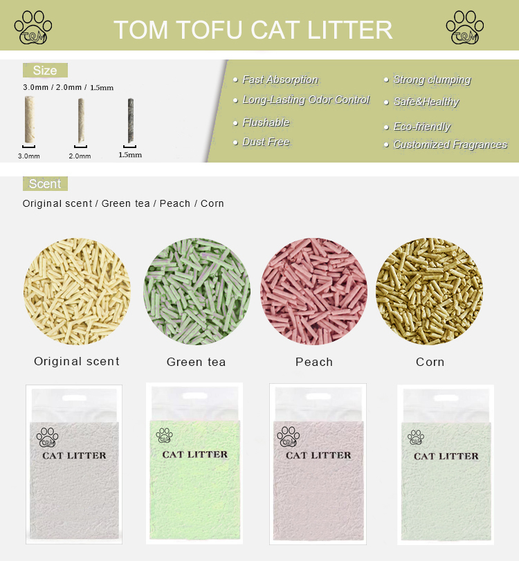 Wholesale 18L Pet Cat Product Natural Eco Dust-free Cat Litter easy to scoop Tofu Cat Litter green tea