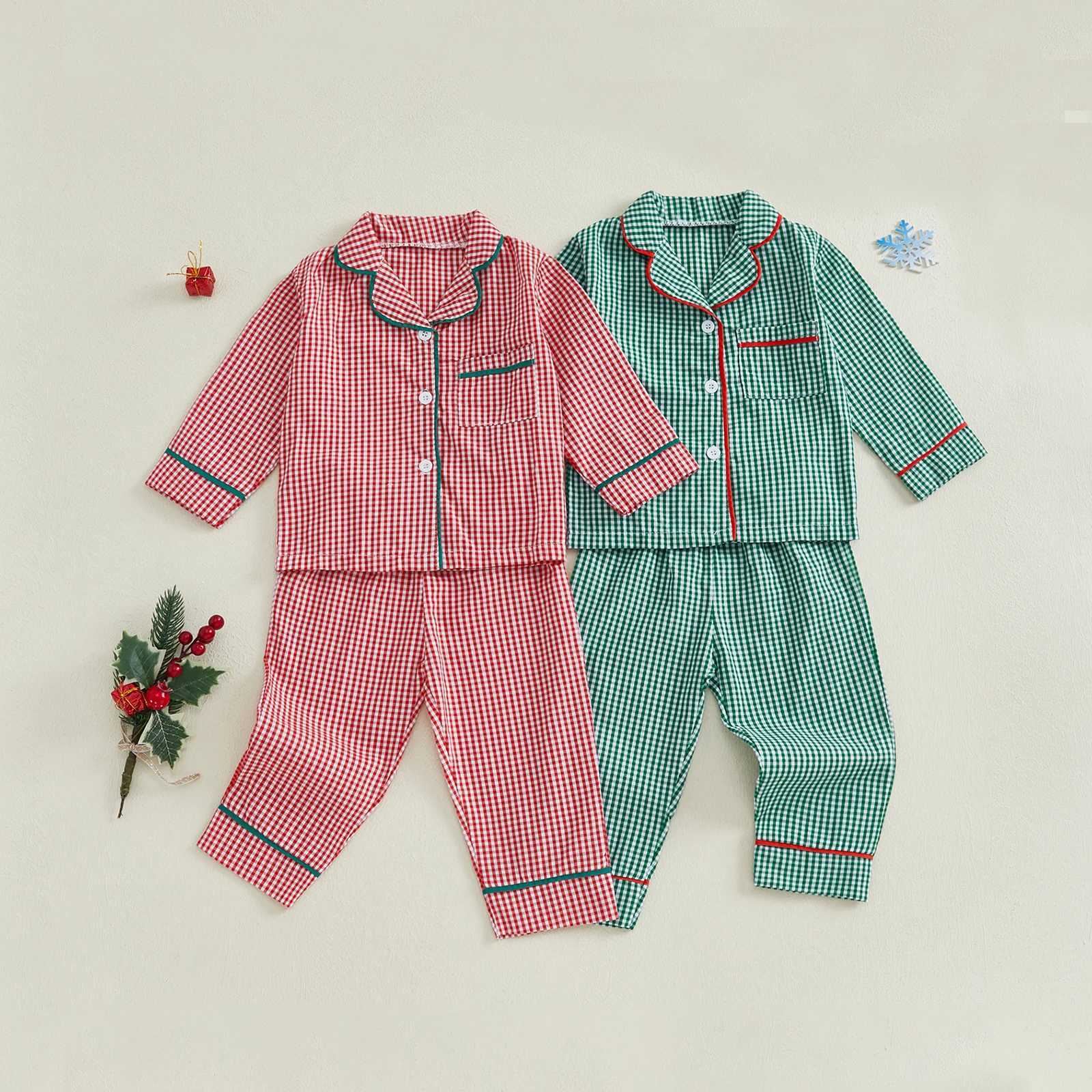 Clothing Sets 1-4Years Kids Baby Girl Boy Christmas Pajamas Set Autumn Plaid Print Long Sleeve Shirt and Pants 2Pieces Set Toddler Sleepwear H241126