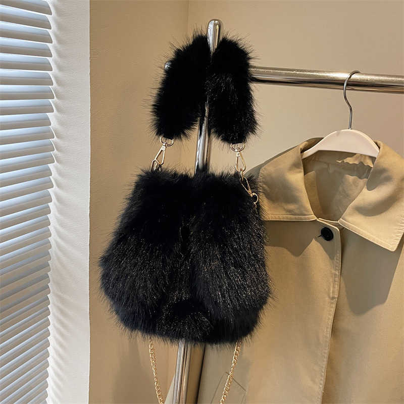 New Cute Cartoon Linglong Rabbit Ears Imitation Fox Hair Autumn/Winter Plush Bag for Women, Handbag, Crossbody Bag 241126