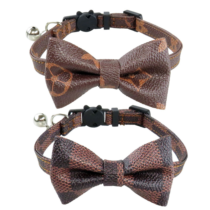 Stocked Wholesale Newest Bow Tie Adjustable Safety Breakaway Pet Collar PU Leather Cat Collar With Bells