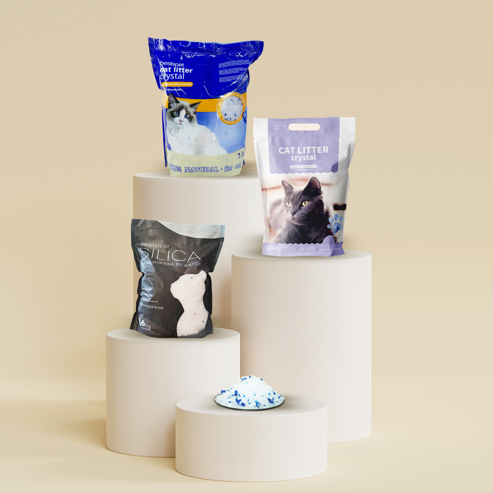 Wholesale BSCI Cat Litter Sand OEM Safe Premium Good Adsorbability Silica Gel Crystal Cat Litter
