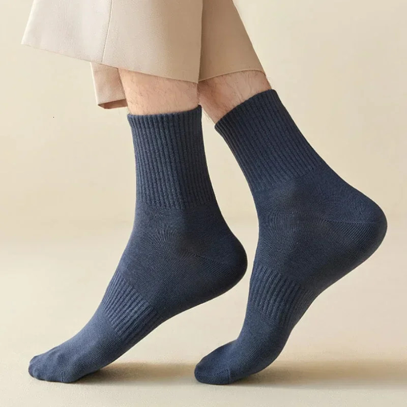 96% pure cotton mens socks 5 pairs/batch high-quality commercial antibacterial long thick socks casual and breathable autumn and winter 241126