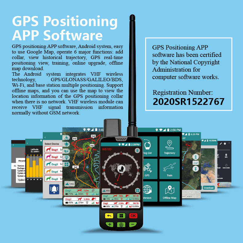 GPS Dog Tracking Device with Virtual Fence and Real-Time Updates and VHF and electric shock
