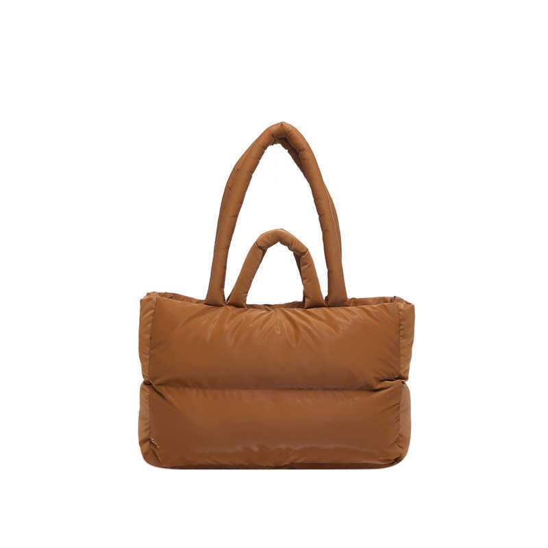 Down bag, cotton jacket, women's bag, simple clip on cotton space bag, shiny surface, hand-held shoulder bag, large capacity tote bag 241126