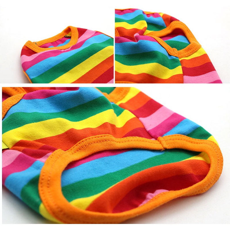 Luxury Rainbow Stripe Printed T-Shirt Sweet Cotton Pet Apparel for Dogs and Cats XS S XL Sizes for Spring Winter Seasons