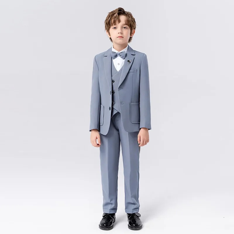 Baby Boys Suits for Weddings Kids Party School Uniforms Clothing Coat Vest Pants Bow Tie Brooch 5Pcs Fashion show costumes 241126