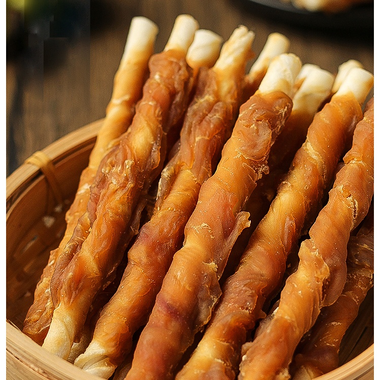 Wholesale dried dog treats Chicken wrapped in Cow skin roll Natural Pet Food Pet treats Dog snacks