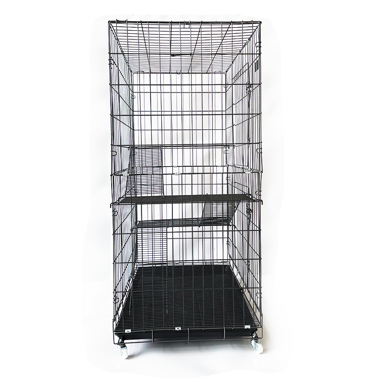 Wholesale animal cages Iron material Cat Ferret Movable Cage With Wheels Black gray
