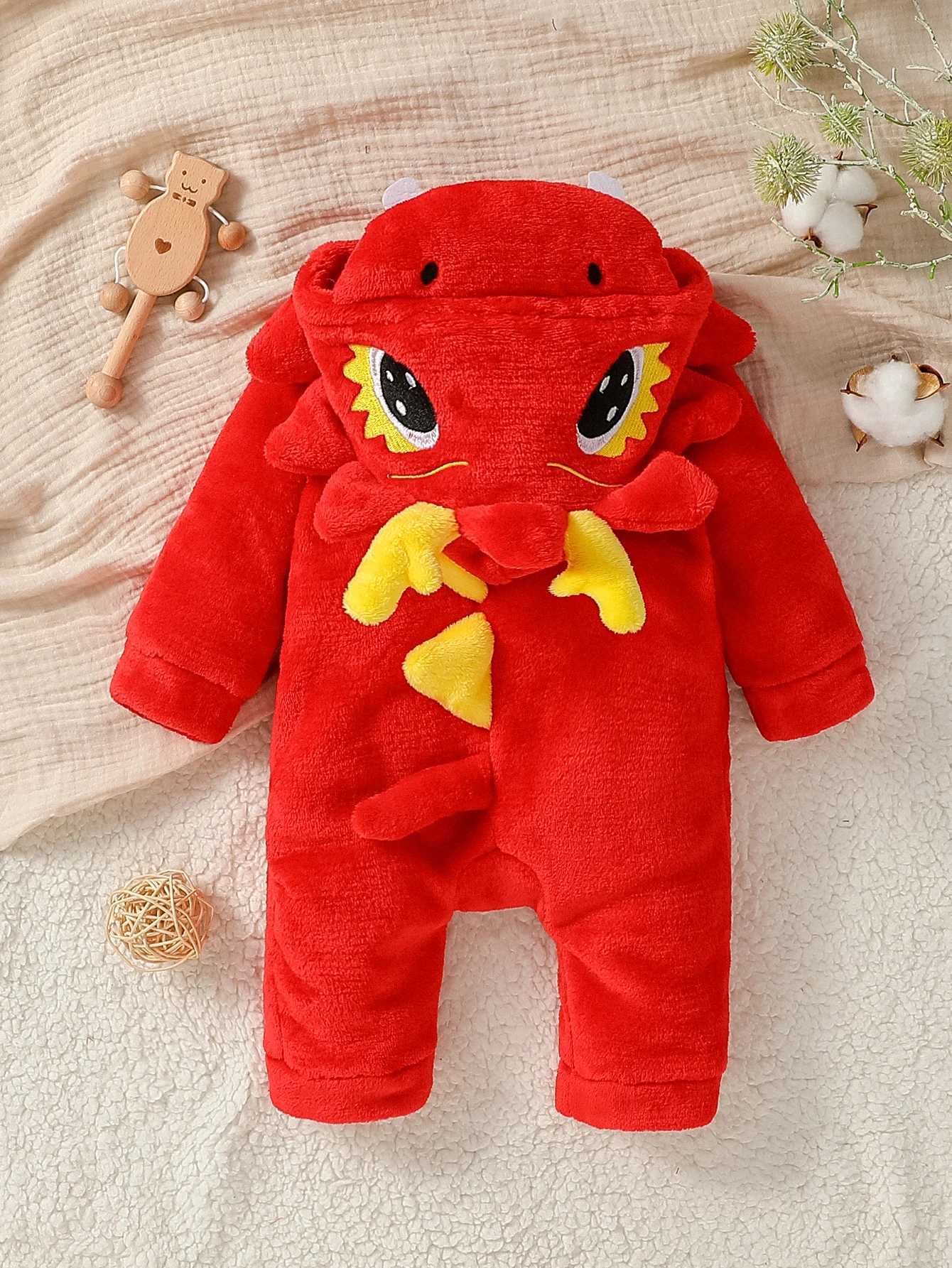 Clothing Sets 2024 New Fashion Baby Unisex Cartoon Cute Dinosaur Flannel Warm Hooded Jumpsuit For Newborn-12M Streetwear Autumn/WinteClothes H241126