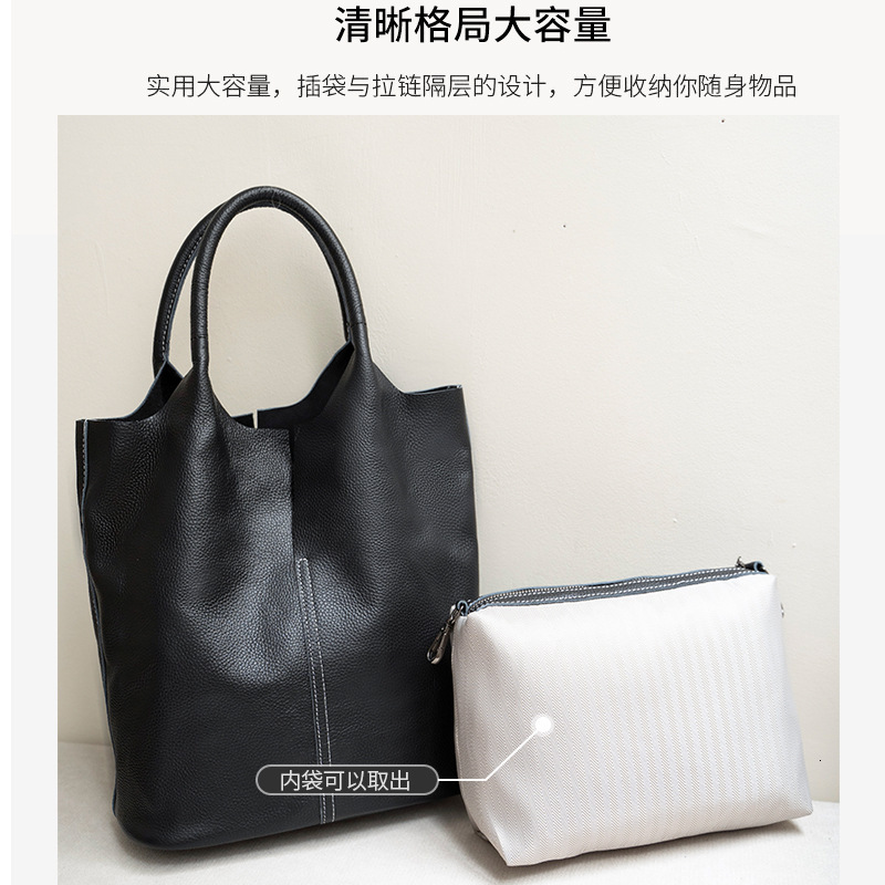 Genuine high-end ladies tote pebble leather simple and versatile soft shopping bag large capaticy