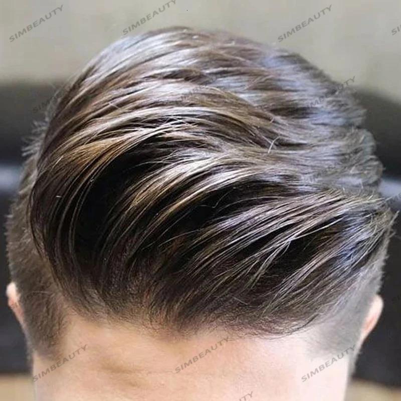 Natural Hairline Mens Toupee Durable Thin Skin Full Pu Base Male Human Hair Wigs Ash Brown Straight Man Hair System Prosthesis 241125