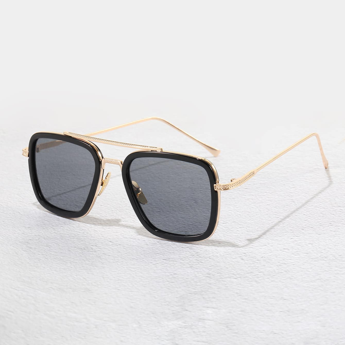 Fashion Men's Square Metal Frame Square Plastic Full Rim Glasses Metal Glasses Suitable for Iron Man Same Travel Photo