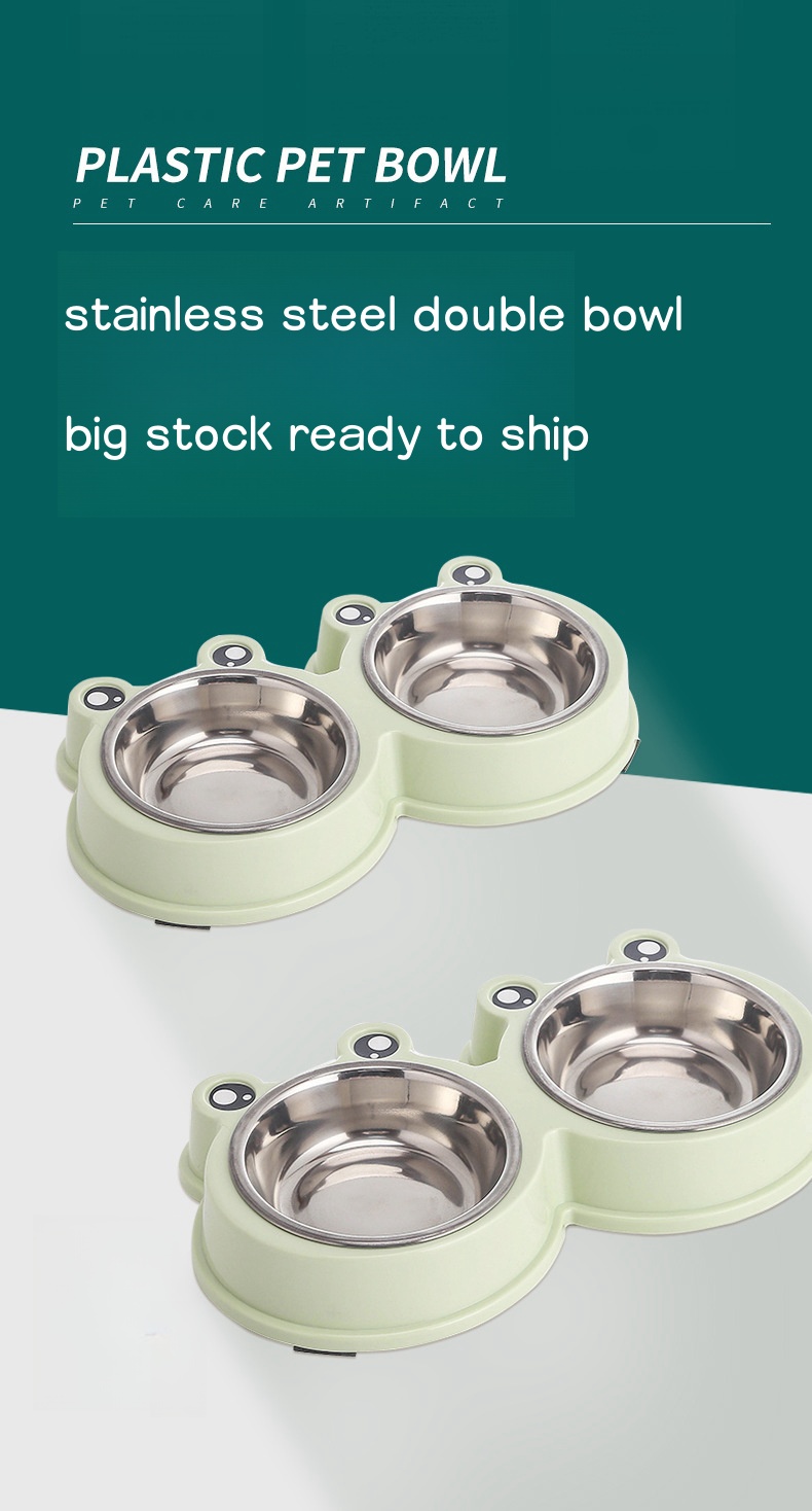 Hot Sell Plastic Frog Design stainless steel bowl pet Feeder stainless steel pet water bowl Double pet bowl stand