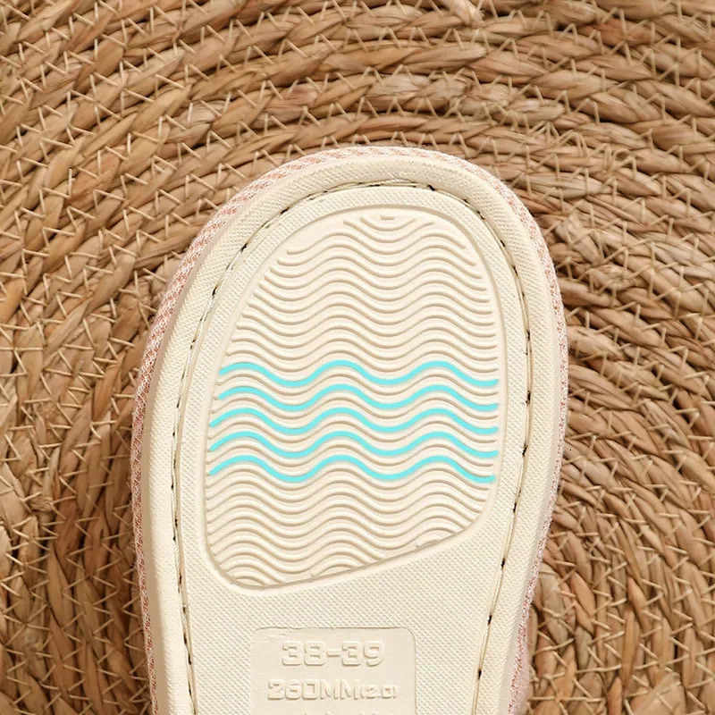 Linen slippers indoor breathable womens slippers linen couple anti slip shoes beach sandals comfortable apartment 241126
