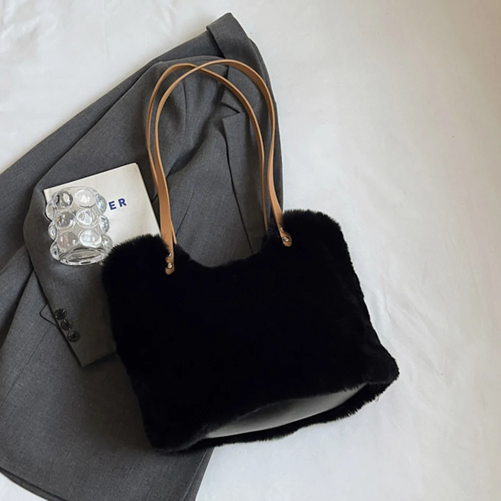 Women Plush Shoulder Bag Fluffy Furry Satchel Large Capacity Fuzzy Purse Handbag for Work Travel Shopping 241125