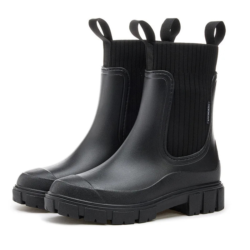 Boots solid small legs shallow PVC round toes womens rain boots platform womens waterproof boots Markdown sales 241126