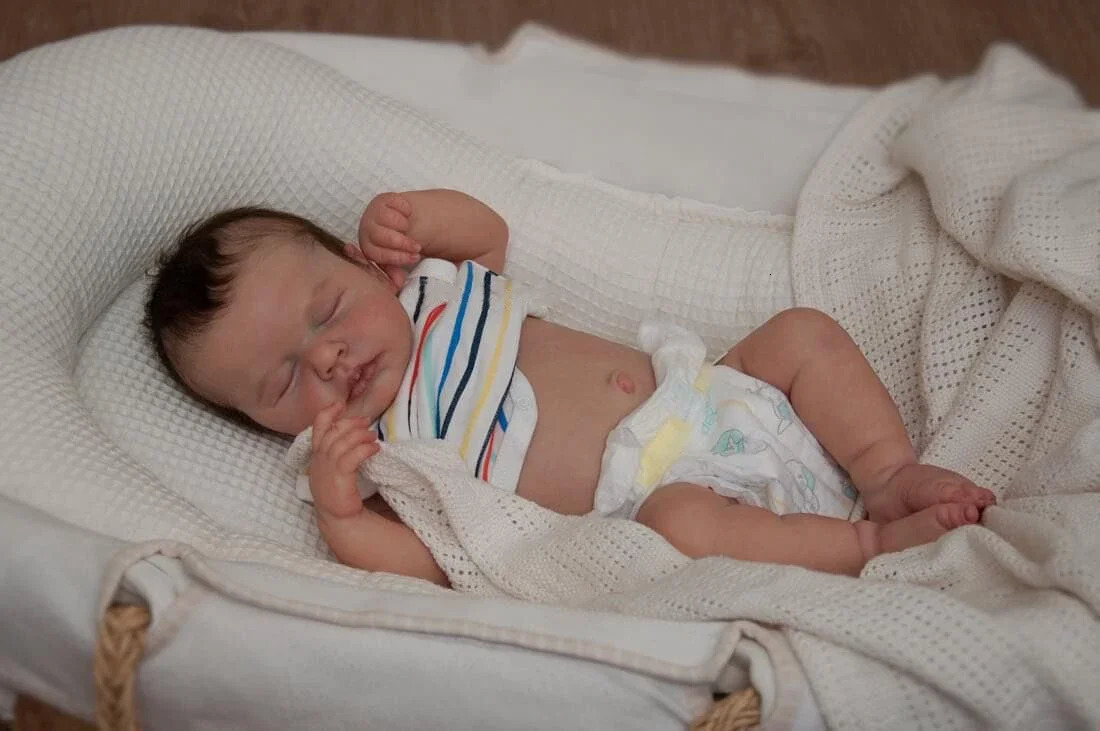 NPK 45CM born Baby Doll Reborn Loulou Asleep Soft Cuddly Body Lifelike 3D Skin with Visible Veins High Quality Handmade Doll 241126