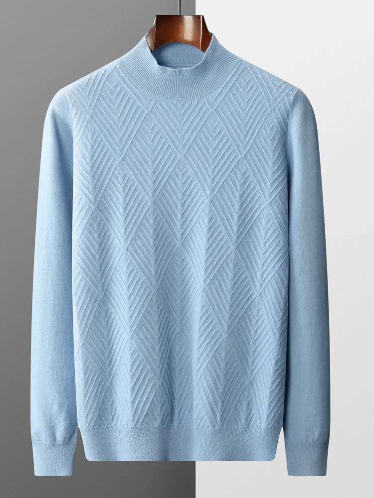 Mens 100% pure wool knitted sweater with loose collar and floral long sleeved casual top warm bottom shirt for Spring Festival autumn and winter X2411