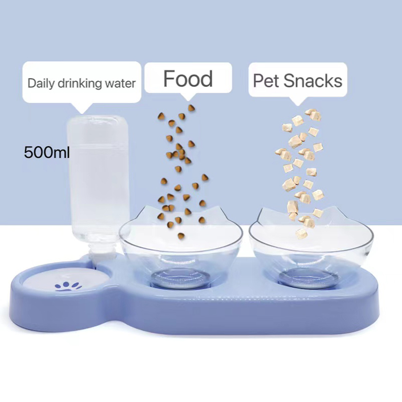 2024 New Arrival Automatic Pet Feeding Double Bowl for Cats & Dogs Elevated Tilted Pet Double Bowl Feeders for Food & Water