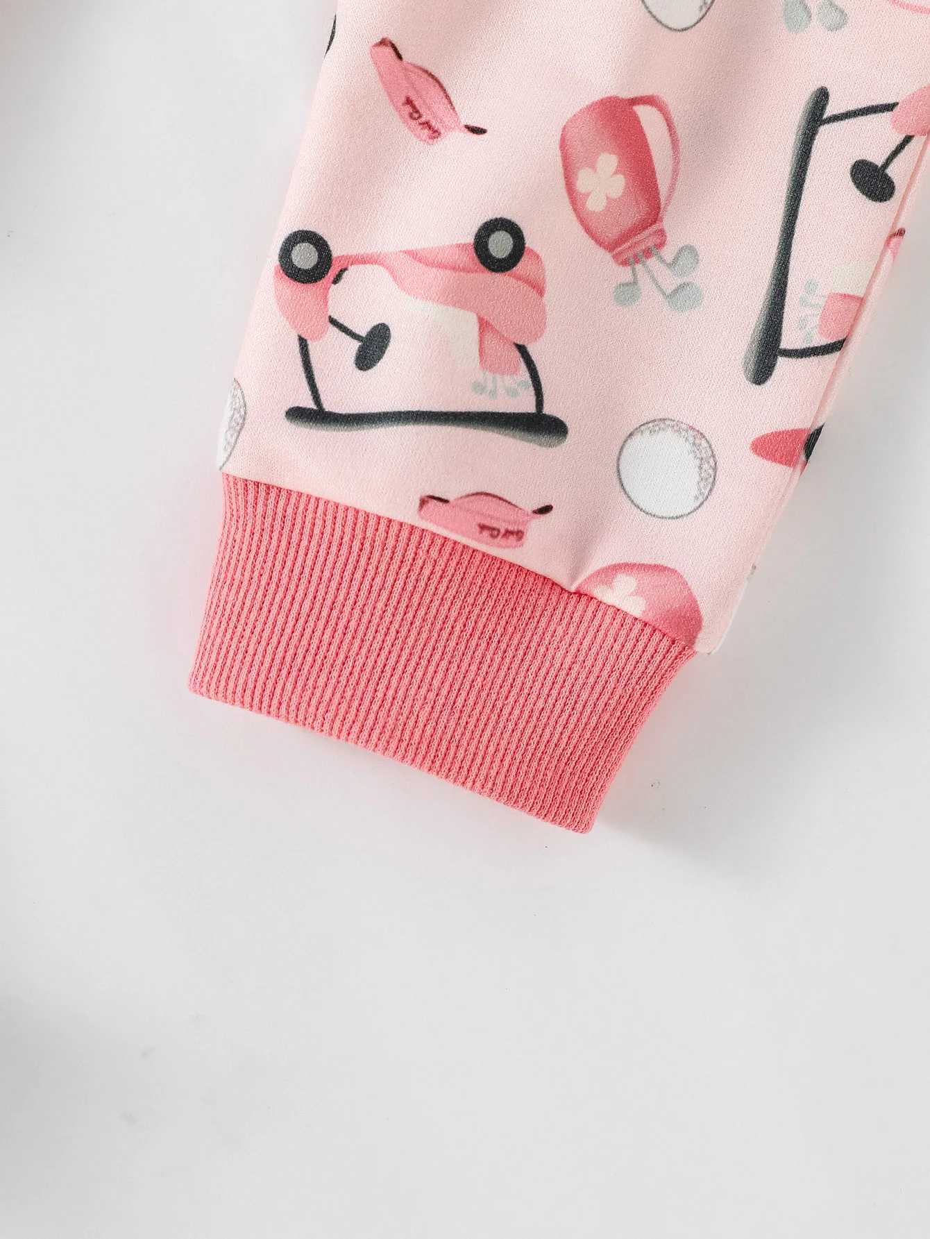 Clothing Sets 2024 New Baby girls lovely pink printed Golf Cart autumn two-piece set Children Clothing H241126