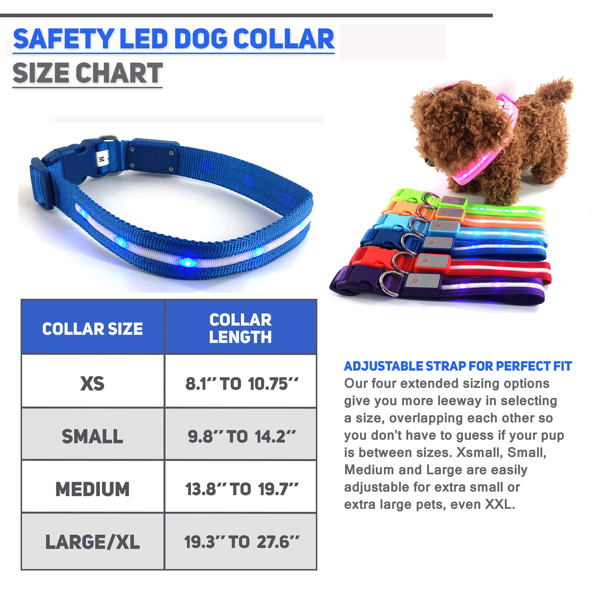 UMIONE High Quality Flashing IPX7 Waterproof USB LED Dog Safety Lighted Dog Collar Rechargeable LED Dog Collar