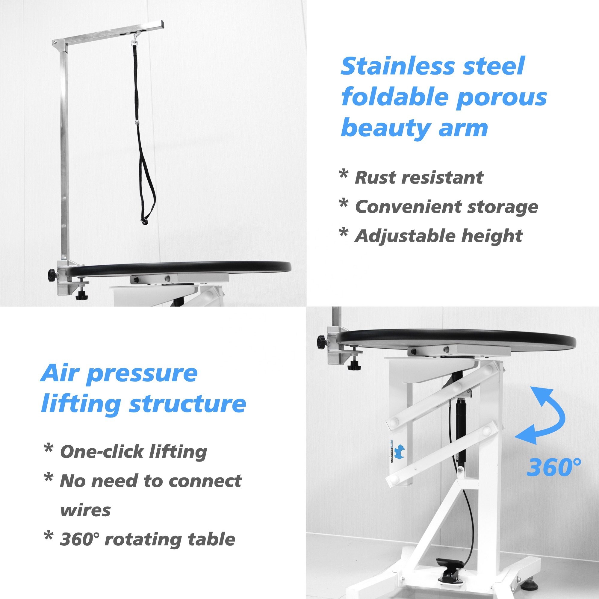 Petsproofing Portable Veterinary Vet Hospital Round Grooming Table Home Electric Metal Spray Small Pets Pet Grooming Table