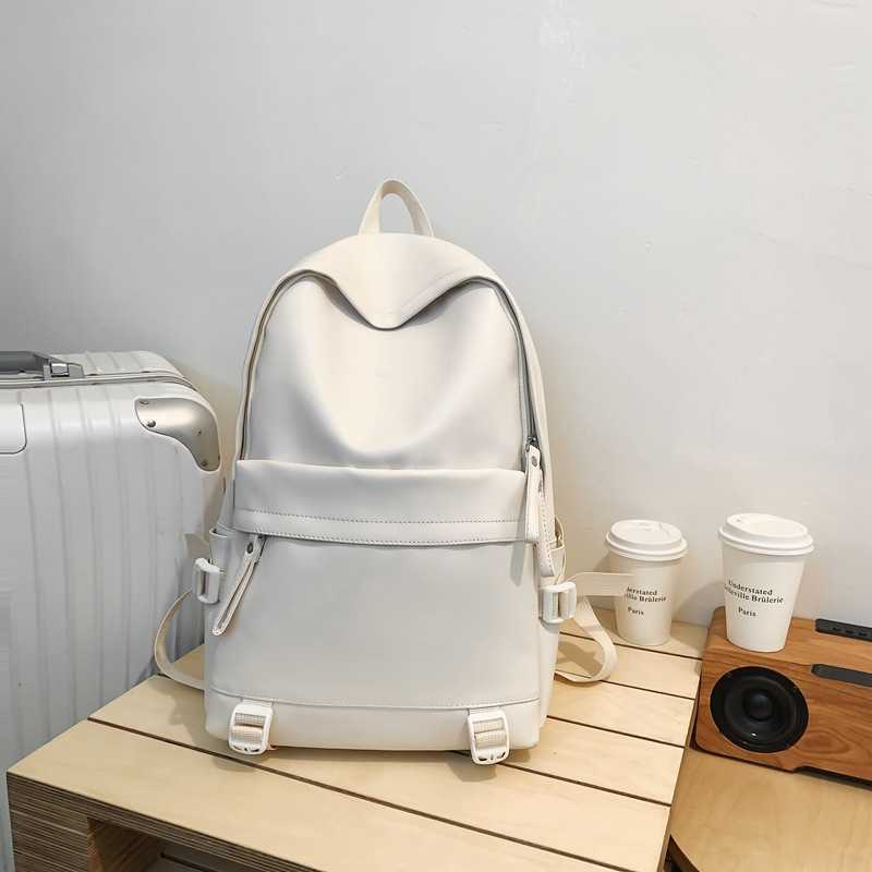 2024 PU backpack men's and women's soft leather business casual large capacity travel computer fashion student double backpack