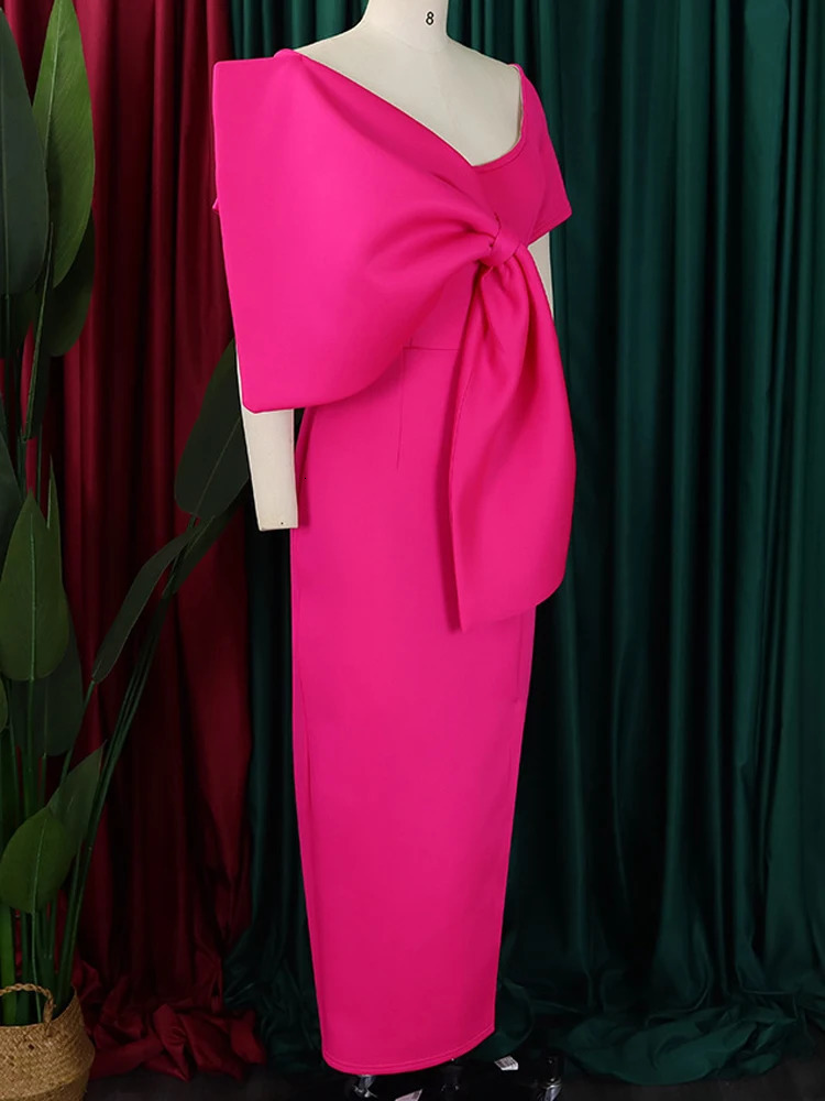 FairyShely Summer Bow Short Sleeve Plus Size Club Dress Womens Solid Large Dress Womens Ultra Thin Party Tight Curve Dress 241125