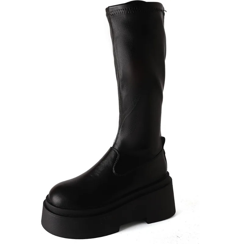 Chunky Women Knee High Boots Fashion Slip On Knight Long Booties Platform Flats Autumn Winter Shoes 241114