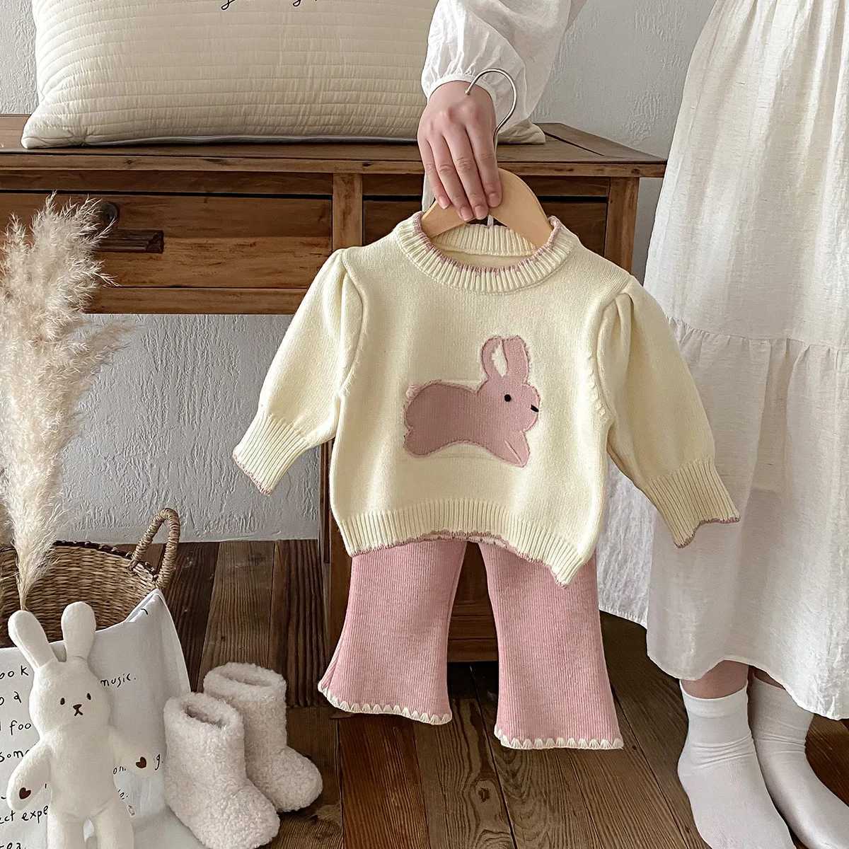 Clothing Sets Autumn Winter 2024 Baby Girls 2PCS Knitwears Set Cotton Knitted Rabbit Sweaters Stretch Pants Suit Toddler Girls Outfits H241126