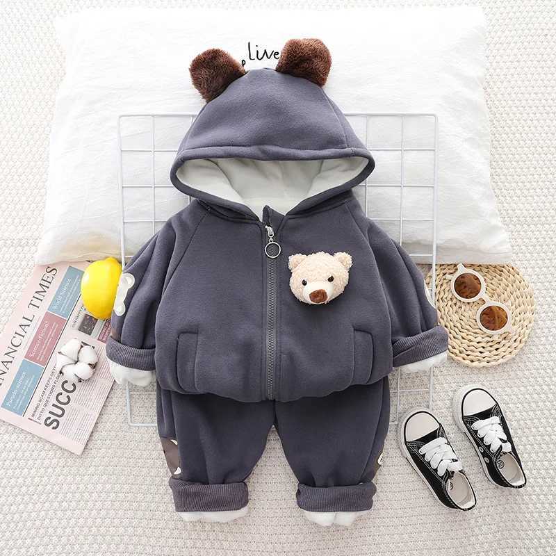 Clothing Sets Autumn Plush Baby Boys Clothes Children Cartoon Bear Hoodies Jacket Pants 2Pcs/Set Toddler Casual Sportswear Kids Tracksuit H241126