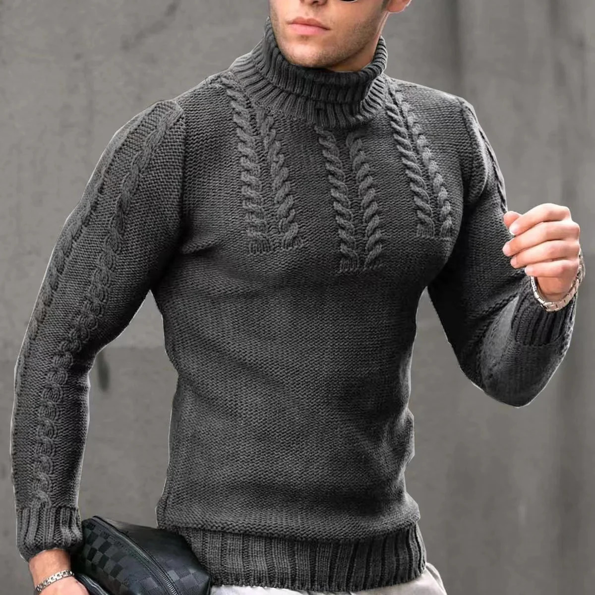 autumn and winter mens warm wool sweater trade retro mens turtle neck sweater casual pull-out oversized size 241126