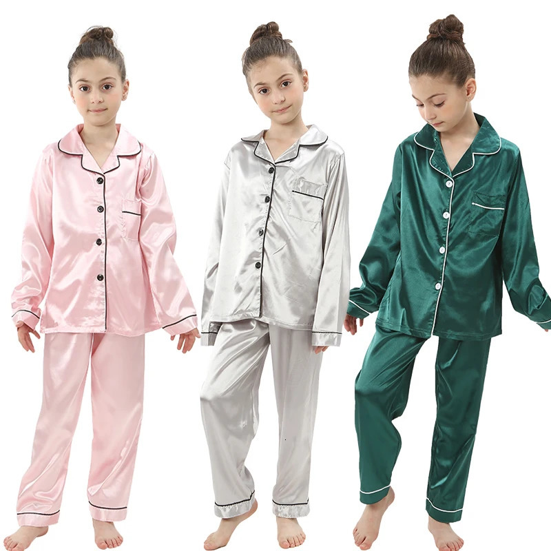 baby sleepwear kids pajamas set teenager loungewear children home clothing boys silk satin pijamas girls nightgowns for party 241126