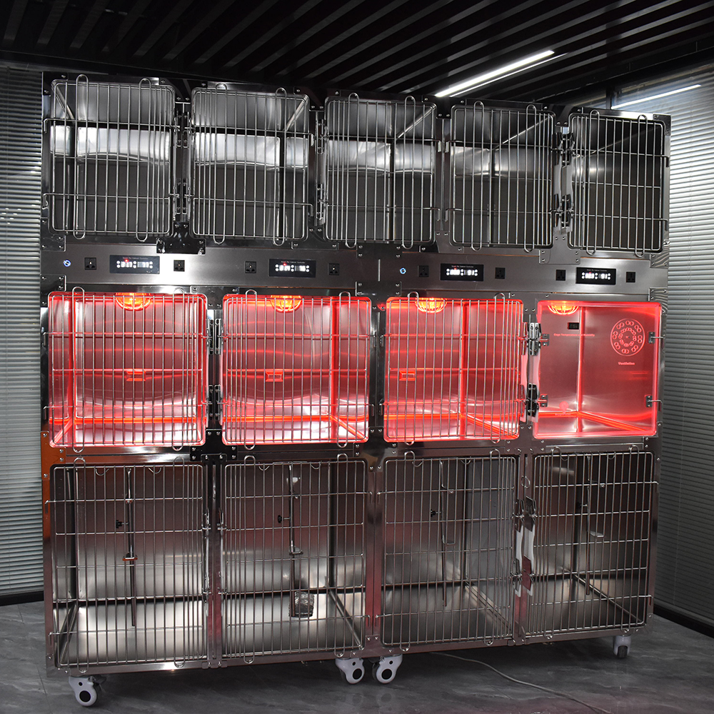 Pet hospital clinic stainless steel big 13 cages with infrared pet cages houses