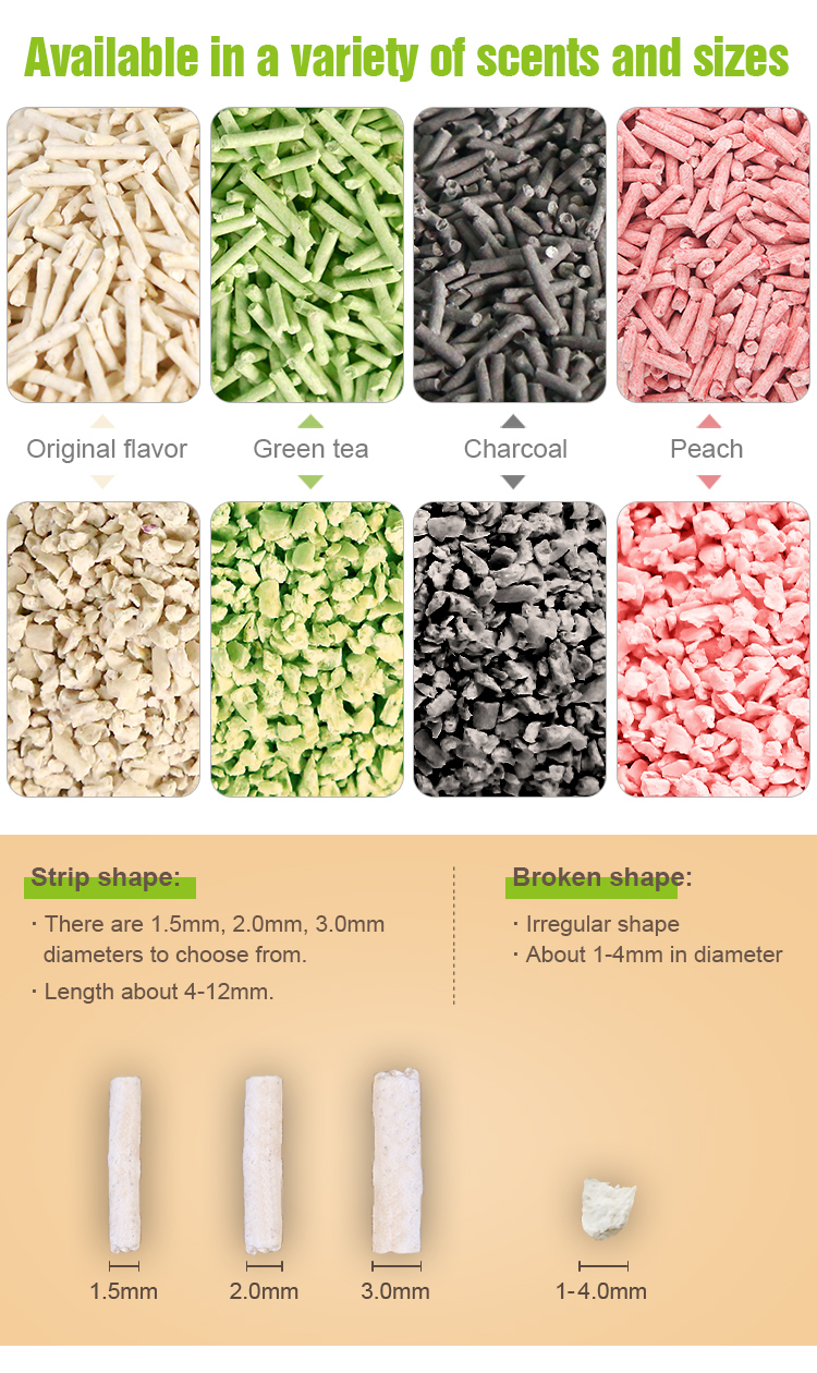 oem&odm cat litter factory 6L 7L natural bulk colorful flushable tofu cat litter sand