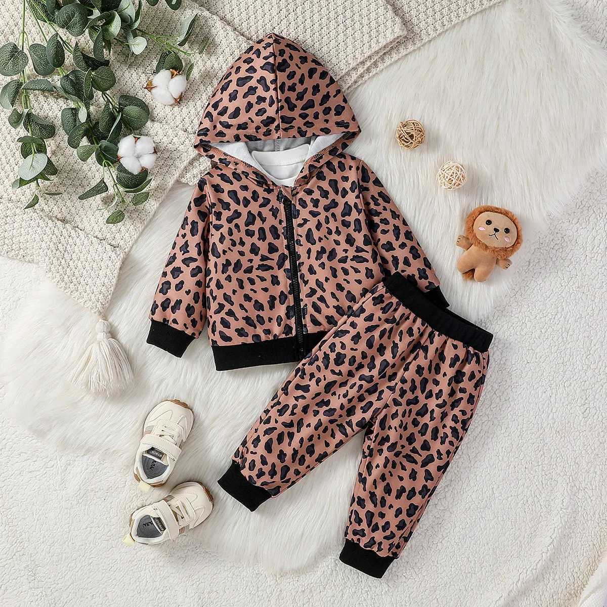 Clothing Sets Baby Girls Spring Fall Clothes Set 6m-3Y Toddler Long Sleeve Hoodies Leopard Long Pants Infant Casual Outfits H241126