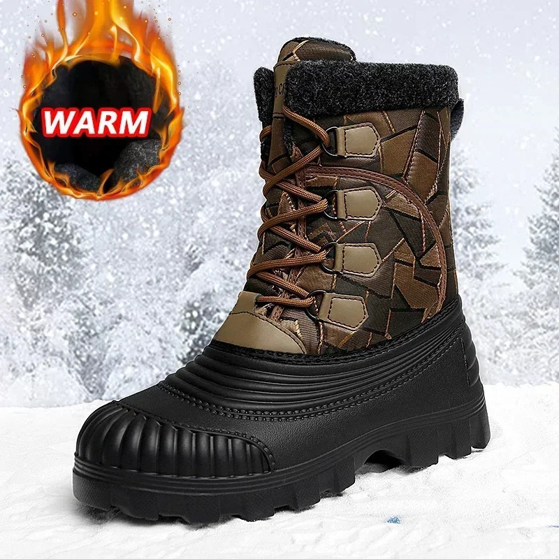 Winter snow boots for men mid calf duck boots warm outdoor waterproof hunting work boots for men camouflage outdoor shoes for men 241126
