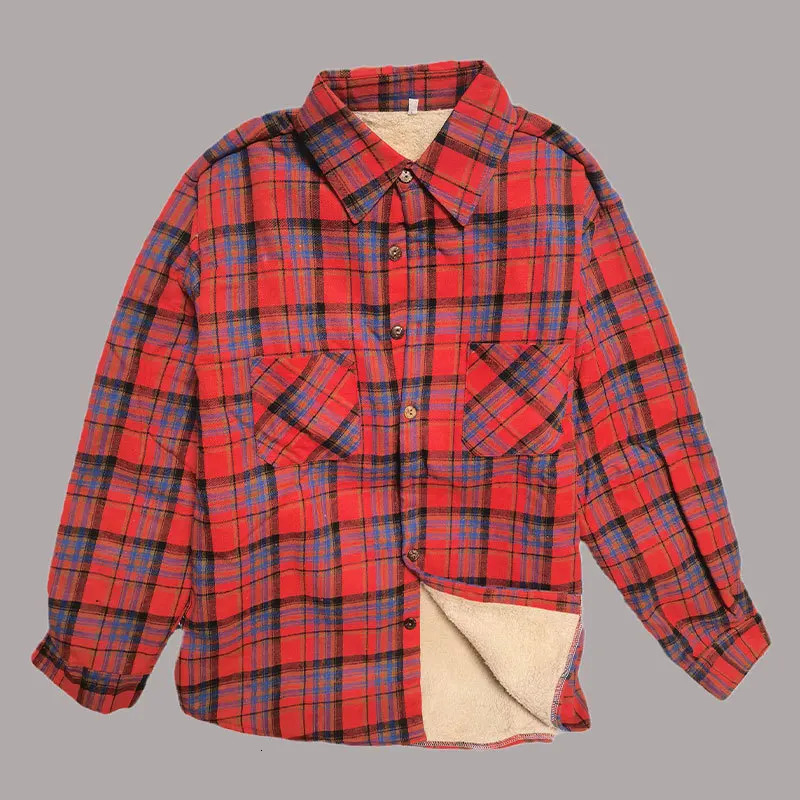 Autumn and winter mens pure cotton plain weave shirt jacket casual thick wool lining flannel shirt Sherpa button mens shirt 241126