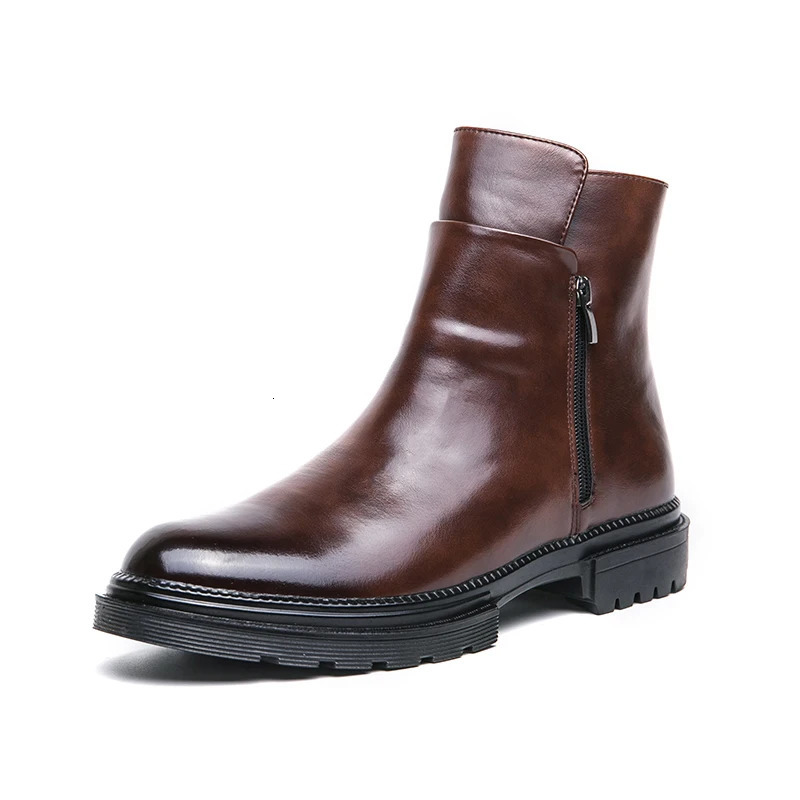 WAERTA Mens Leather Chelsea Boots Fashion High-top Zip Shoes Spring Autumn Comfortable Ankle Boots for Men quality 241114