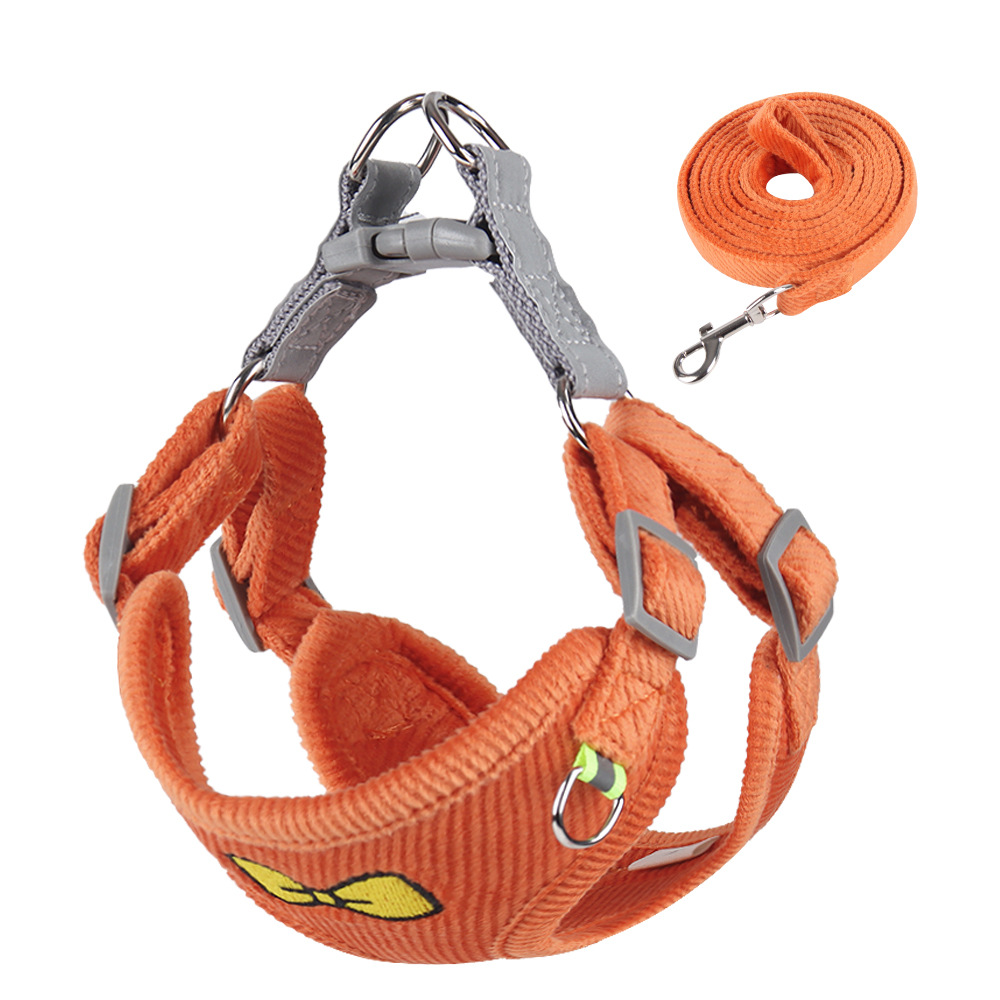 Wholesale Embroidered Vest Puppy Harness Corduroy Pet Chest Harness Dog Leash
