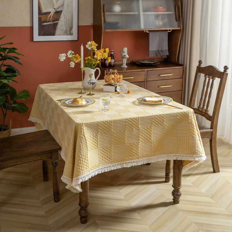 Geometric Tablecloth Line Plaid Polyester Jacquard Fringed Rectangular Dining Table Coffee Table Tablecloth Cover Towel