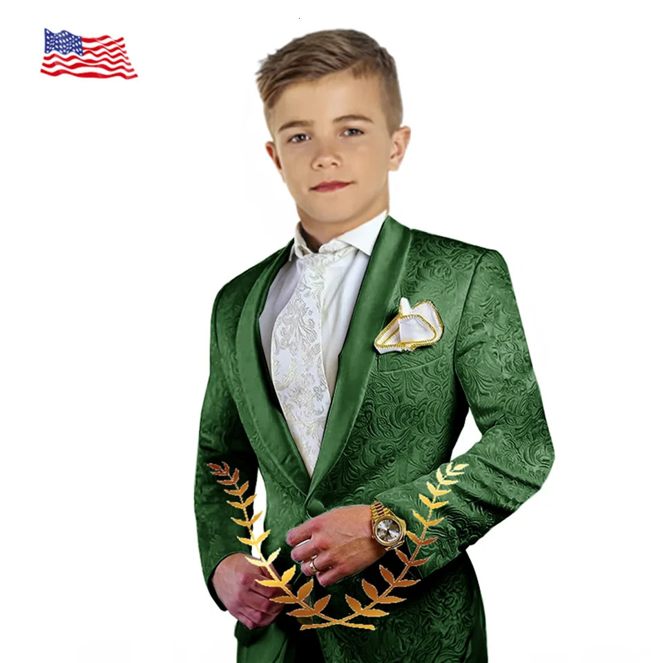 Jacquard Boys Wedding Suit Custom White Smoking Tuxedo Jacket Pants 2-piece Set Kids Terno Suit 241126