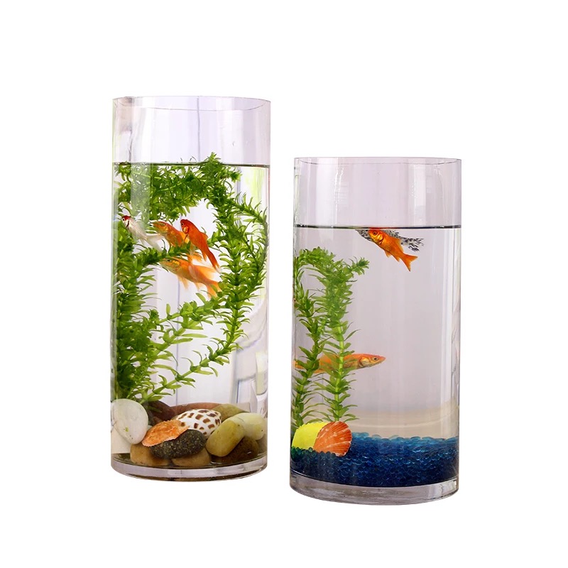 Aquarium Tank Acrylic Mini Fish Bowls Flower Vase Tube Home Office Decor Desk Aquatic Supplies Perspex Cylindrical Pet akvaryum