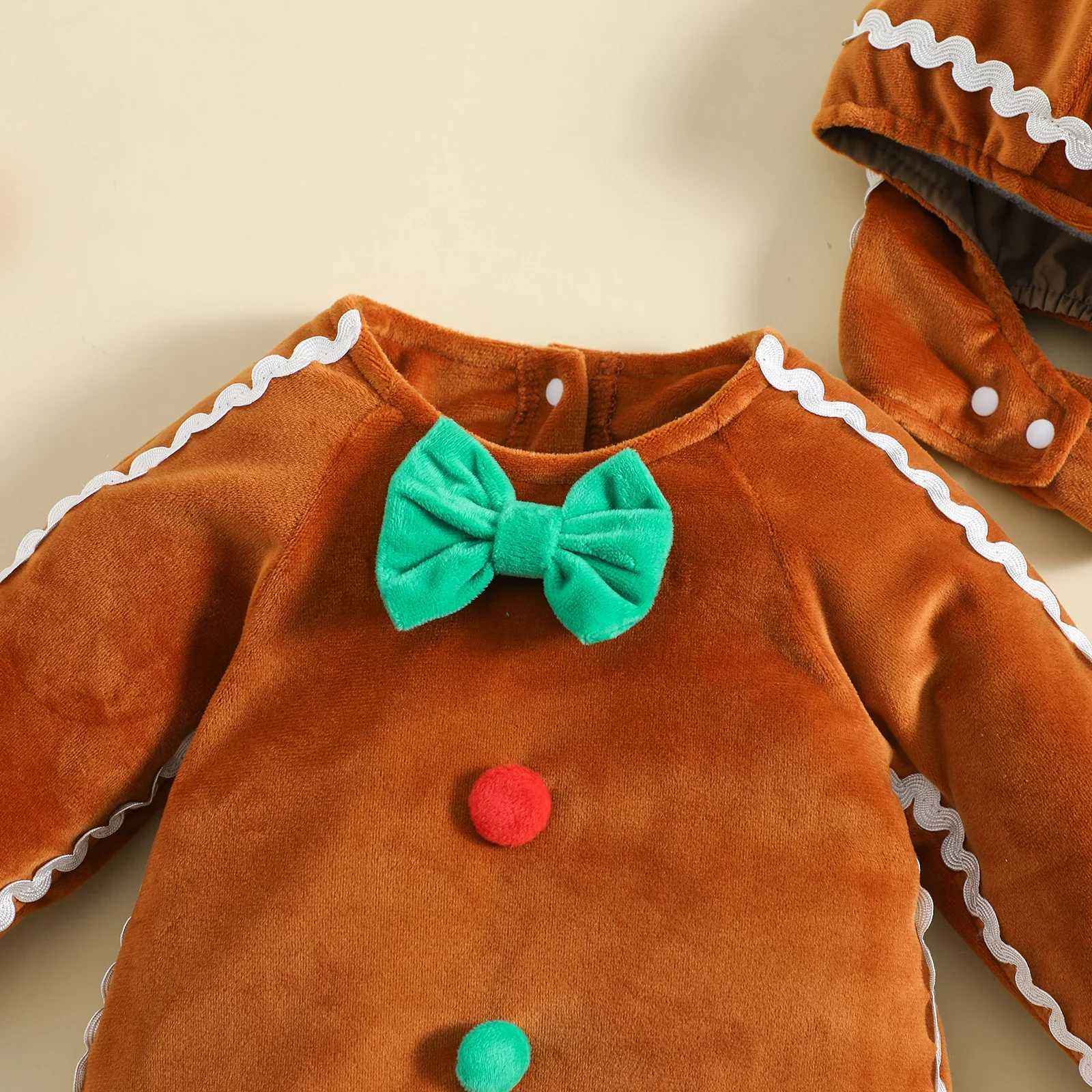 Clothing Sets Toddler Baby Gingerbread Man Rompers Casual Winter Long Sleeve Footed Jumpsuit Cute Hat Baby Christmas Cosplay Costume H241126