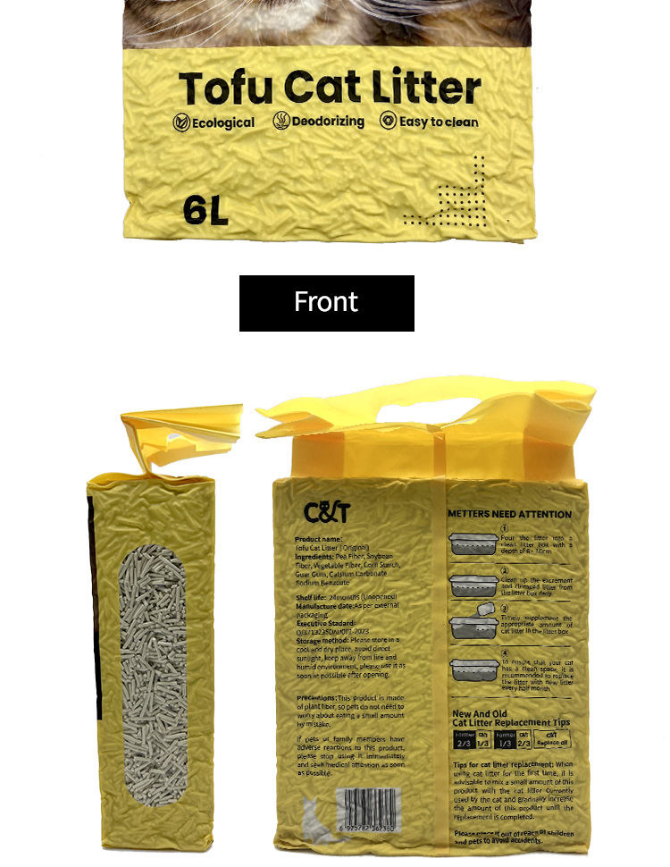 OEM odm High-end deodorizing and dust-free 6L plant fiber strong caking safe tofu cat litter