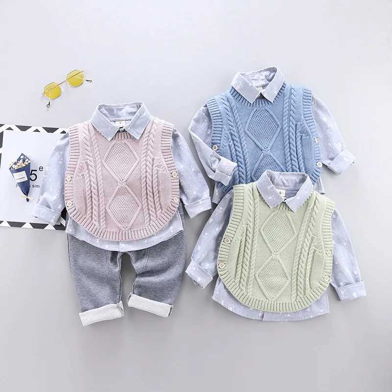 Clothing Sets Autum Children Clothing Sets Gentleman Outfits Baby Boys Sweater Vest + Shirt + Pants 3Pcs Suit Winter Kids Clothes 0-4 Years H241126