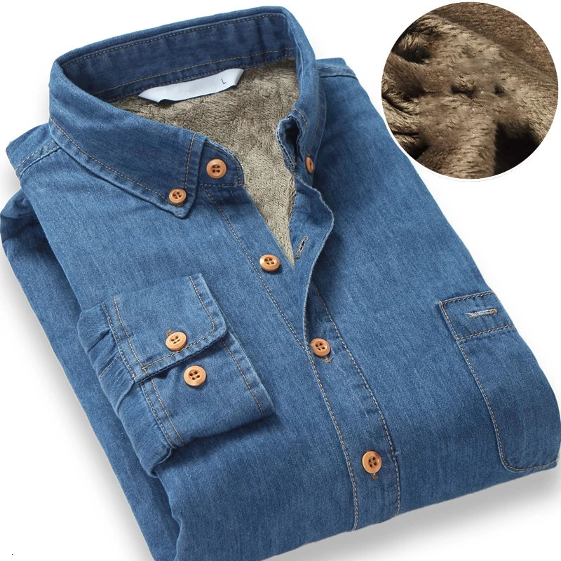 Fashion winter jeans mens warm wool lining velvet denim shirt denim jacket windproof thick clothes 241126