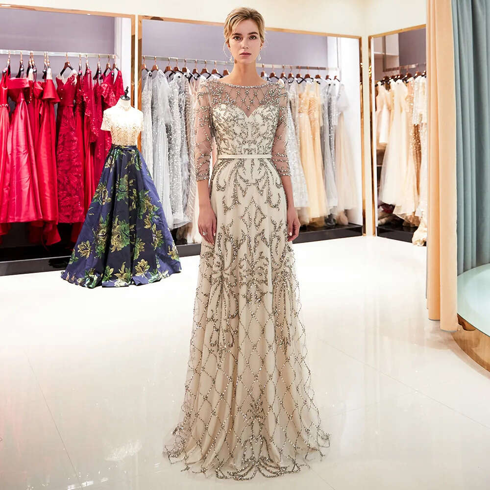 Tulle Long Evening Mermaid Beaded 2019 Half Sleeves Sequins Or Length Formal Party Prom Dresses 100% Real Image Cps1181 Lz0304