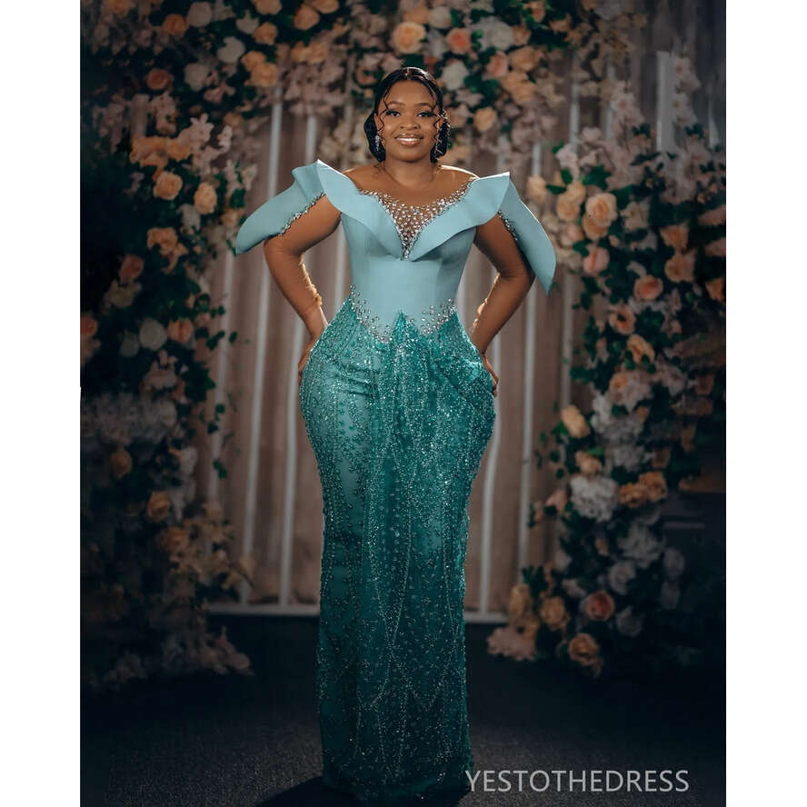 2024 Plus Size Prom Evening Dresses Elegant Illusion Long Sleeves Sheer Neck Beaded Crystals Lace Mermaid Birthday Dress Second Reception Gown