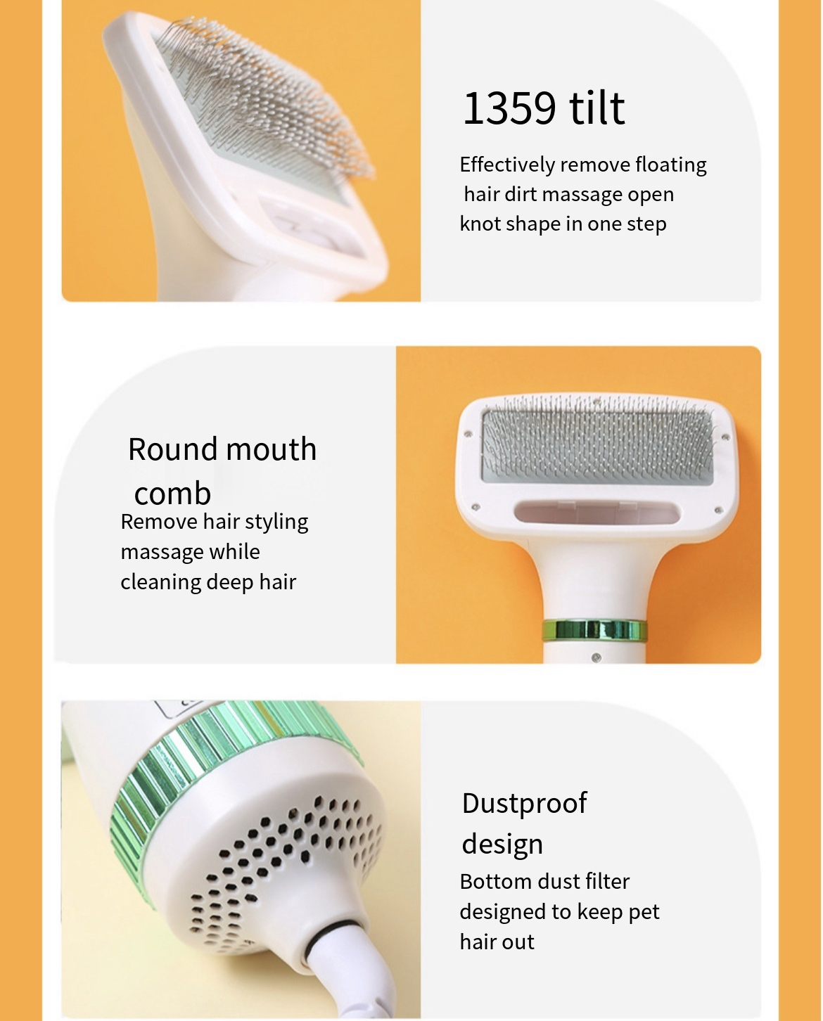 Fashion Pet Cat Comb Portable Pet Blow Hair Dryer Brush Tool Grooming Self Cleaning Pet Brush
